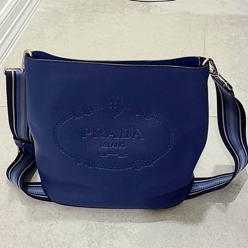 Prada Vitello Phenix Blue Bucket Bag